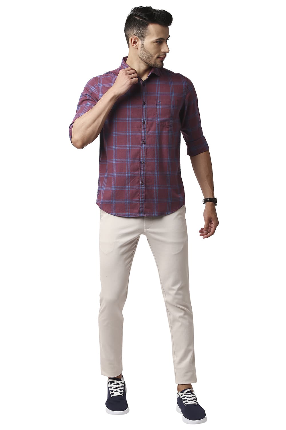 BASICS SLIM FIT MELANGE CHECKS SHIRT