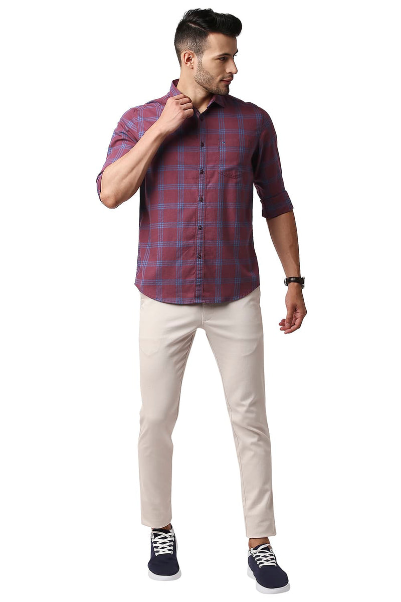 BASICS SLIM FIT MELANGE CHECKS SHIRT