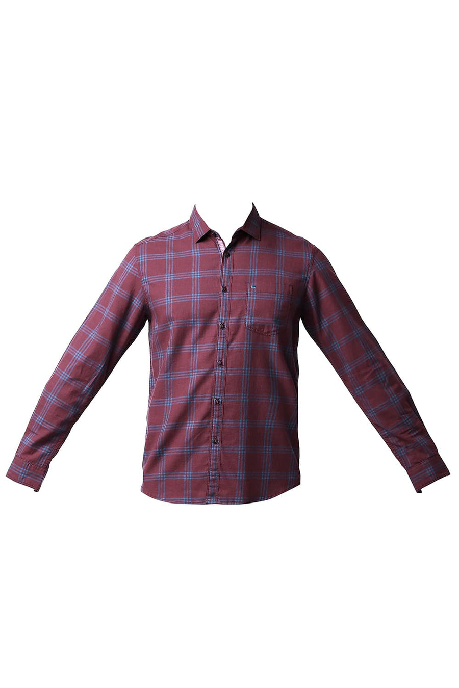 BASICS SLIM FIT EARTH RED MELANGE CHECKS SHIRT