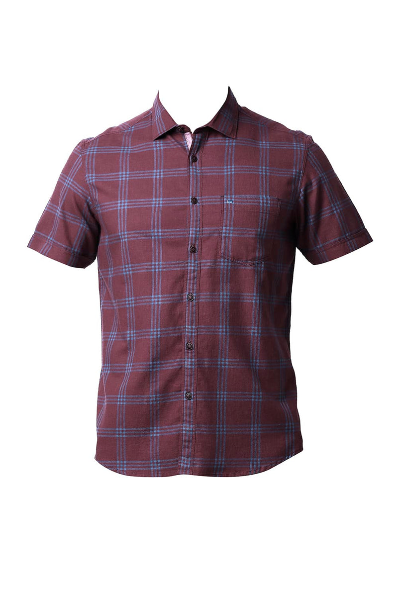 BASICS SLIM FIT MELANGE CHECKS HALFSLEEVES SHIRT