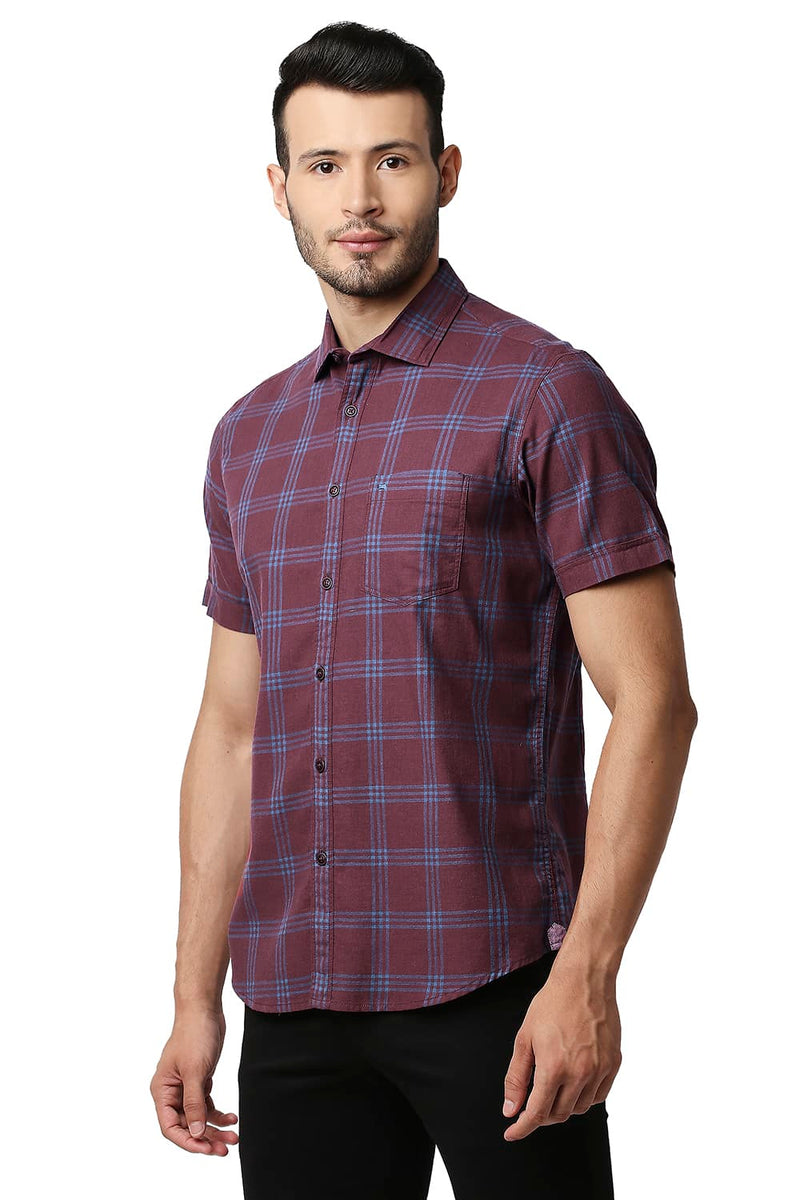 BASICS SLIM FIT MELANGE CHECKS HALFSLEEVES SHIRT