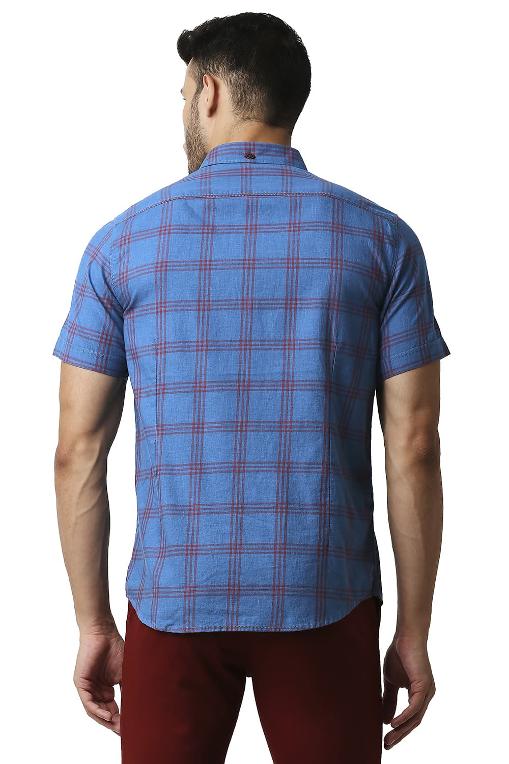 BASICS SLIM FIT MELANGE CHECKS HALFSLEEVES SHIRT