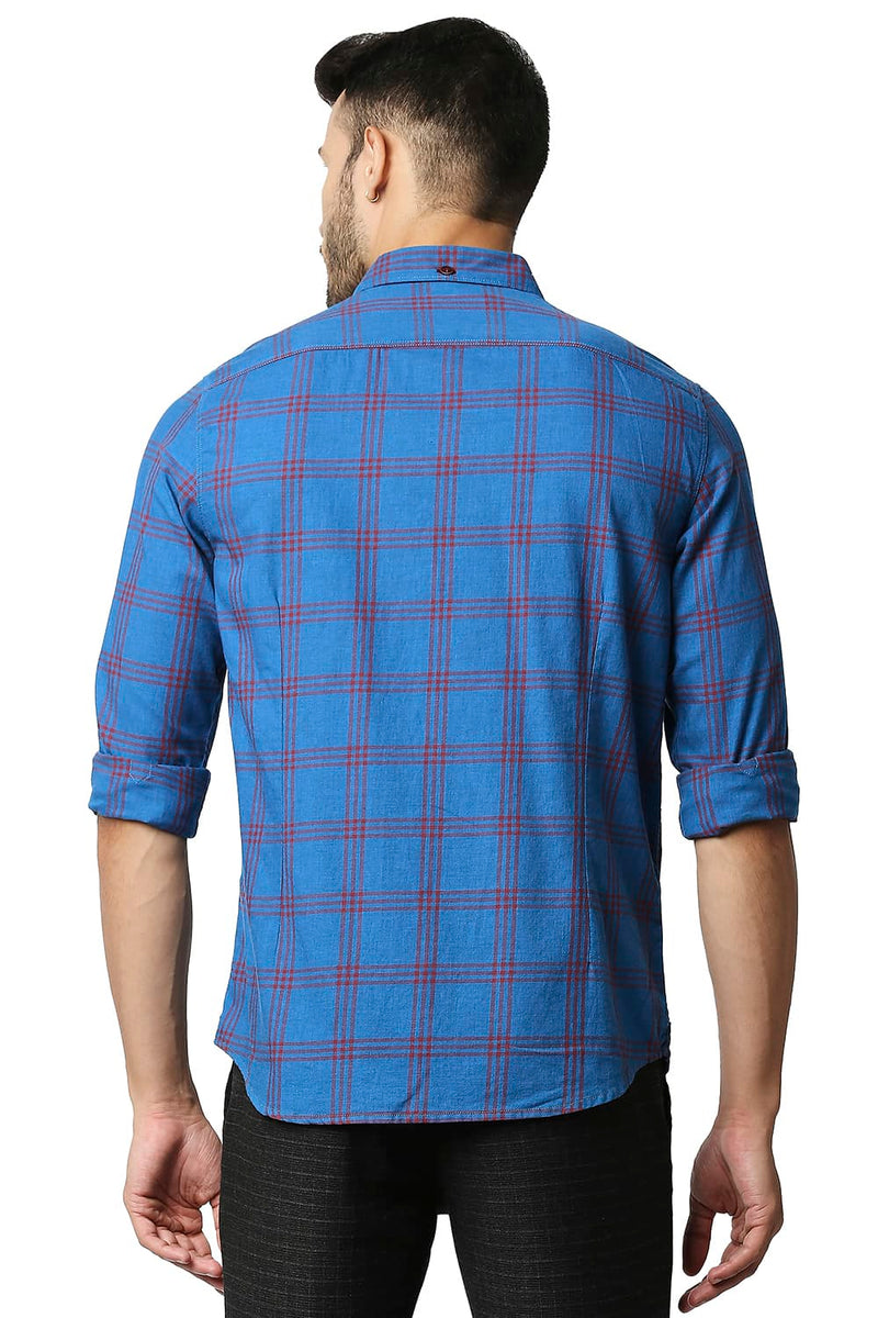 BASICS SLIM FIT MELANGE CHECKS SHIRT