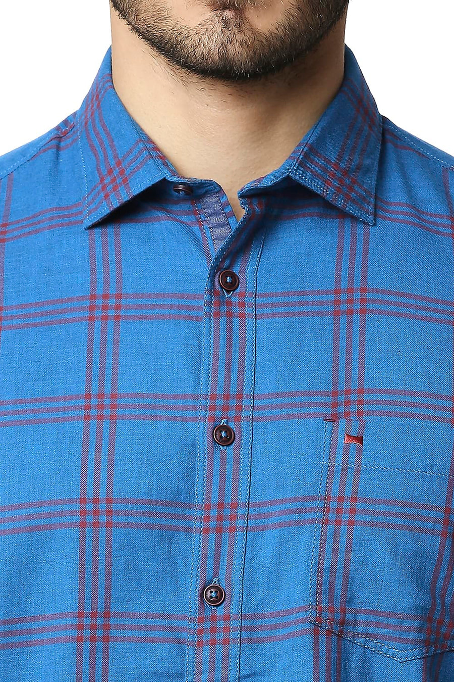 BASICS SLIM FIT FAILENCE BLUE MELANGE CHECKS SHIRT