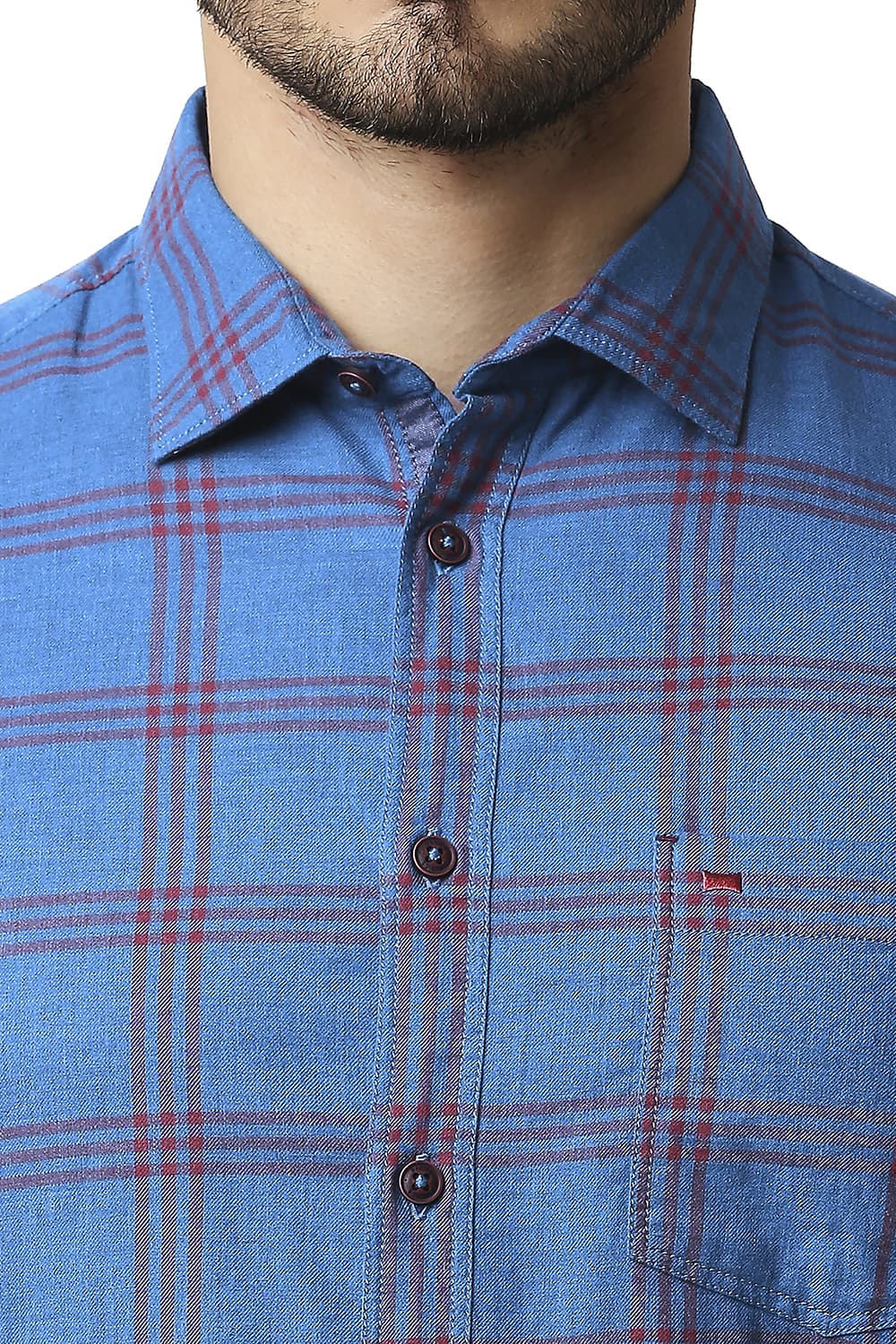 BASICS SLIM FIT MELANGE CHECKS HALFSLEEVES SHIRT