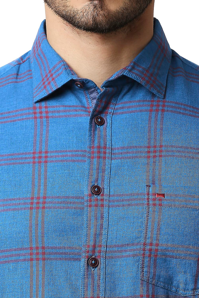 BASICS SLIM FIT MELANGE CHECKS HALFSLEEVES SHIRT