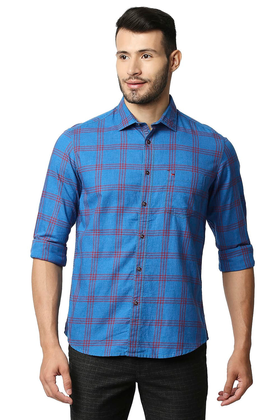 BASICS SLIM FIT FAILENCE BLUE MELANGE CHECKS SHIRT