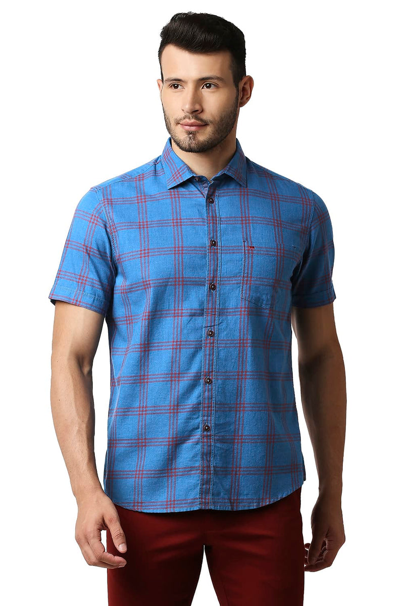 BASICS SLIM FIT MELANGE CHECKS HALFSLEEVES SHIRT