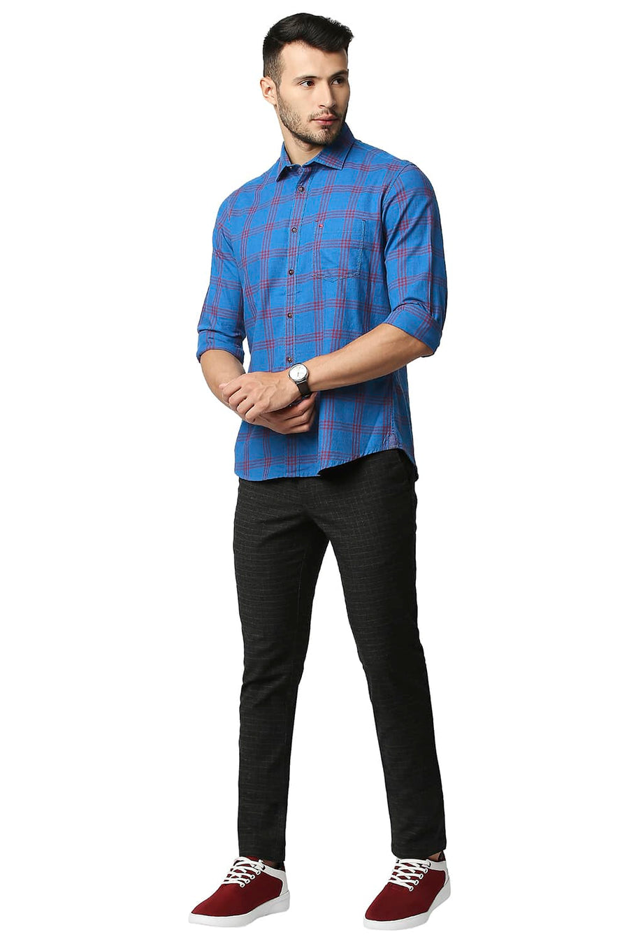BASICS SLIM FIT FAILENCE BLUE MELANGE CHECKS SHIRT