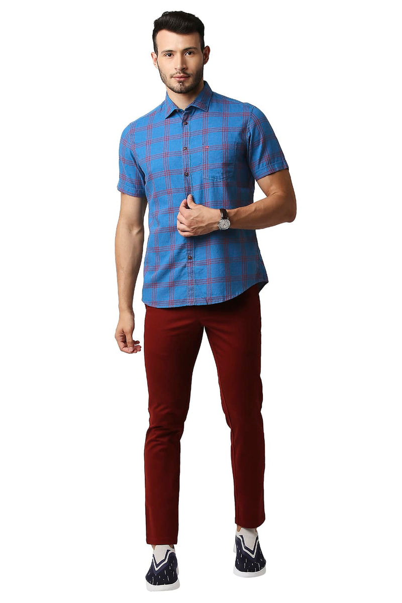 BASICS SLIM FIT MELANGE CHECKS HALFSLEEVES SHIRT