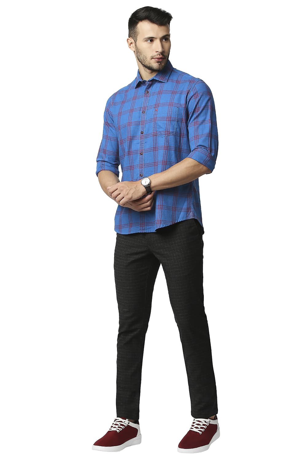 BASICS SLIM FIT MELANGE CHECKS SHIRT