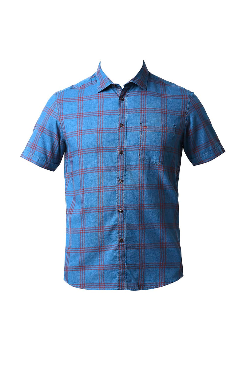 BASICS SLIM FIT MELANGE CHECKS HALFSLEEVES SHIRT