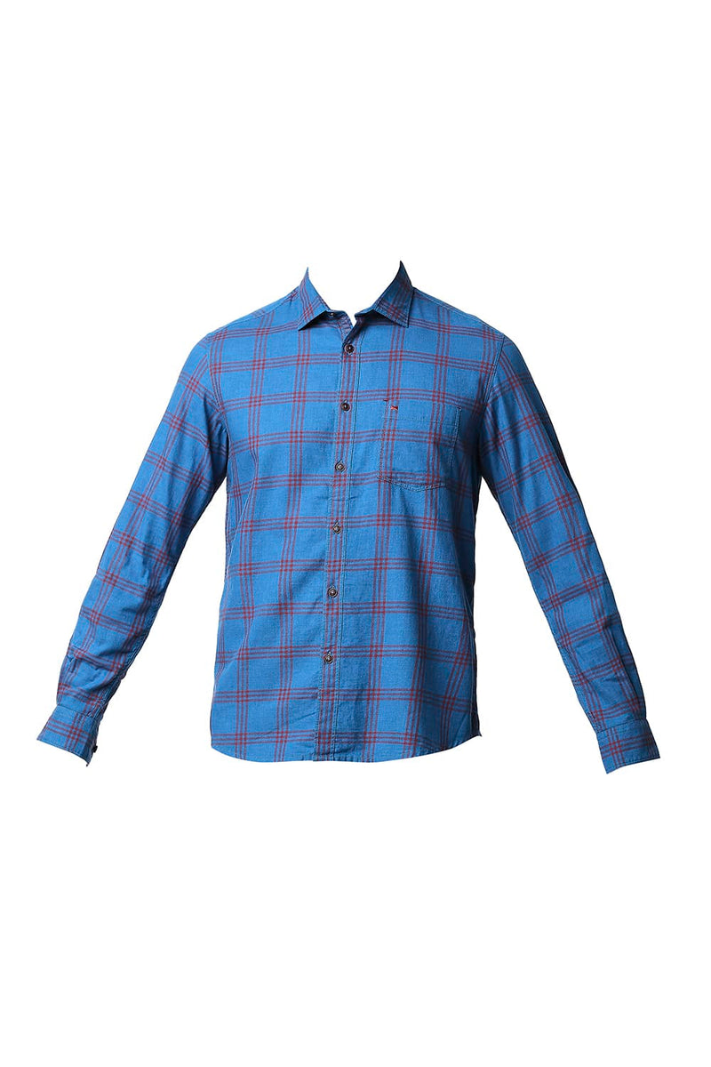 BASICS SLIM FIT MELANGE CHECKS SHIRT