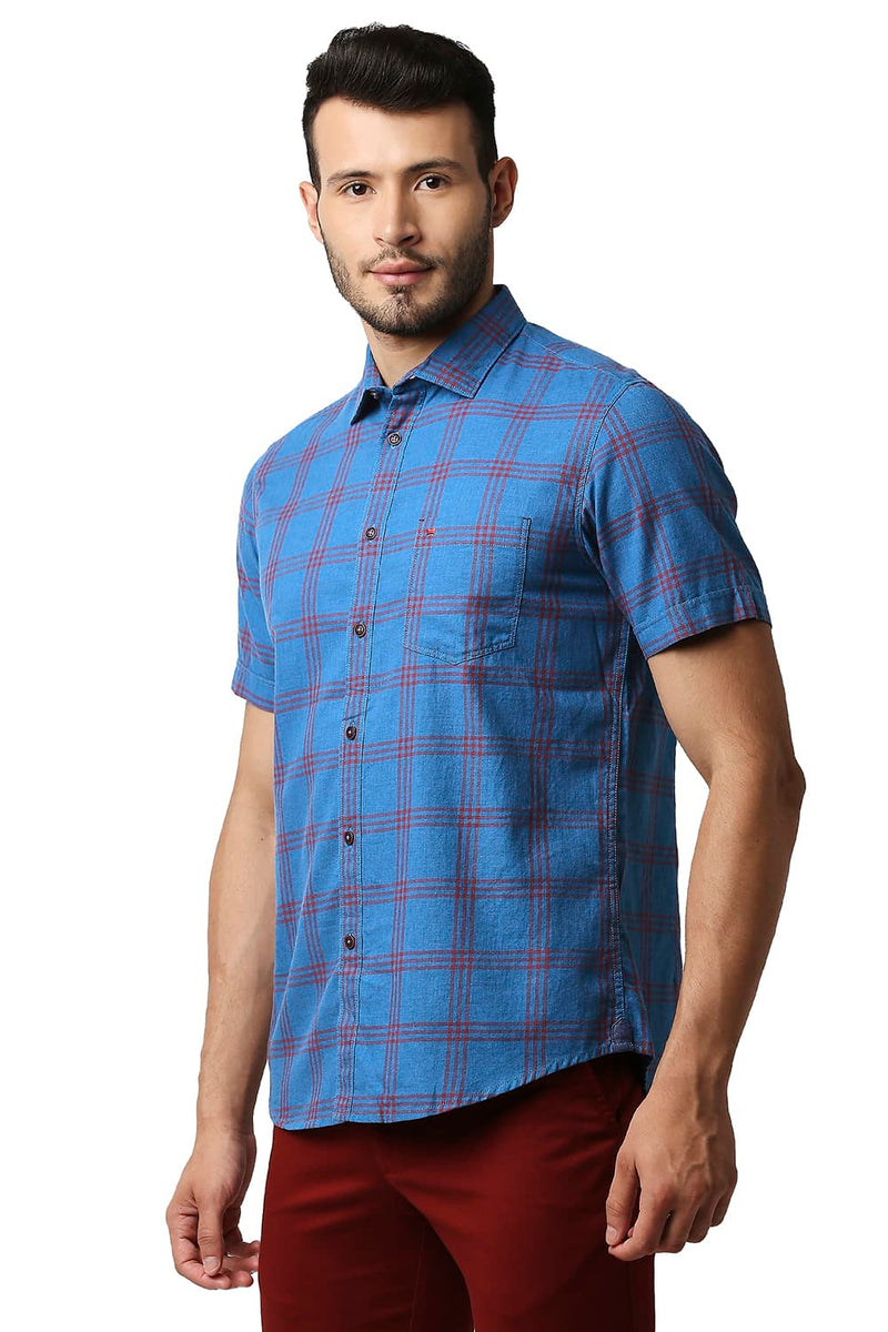 BASICS SLIM FIT MELANGE CHECKS HALFSLEEVES SHIRT