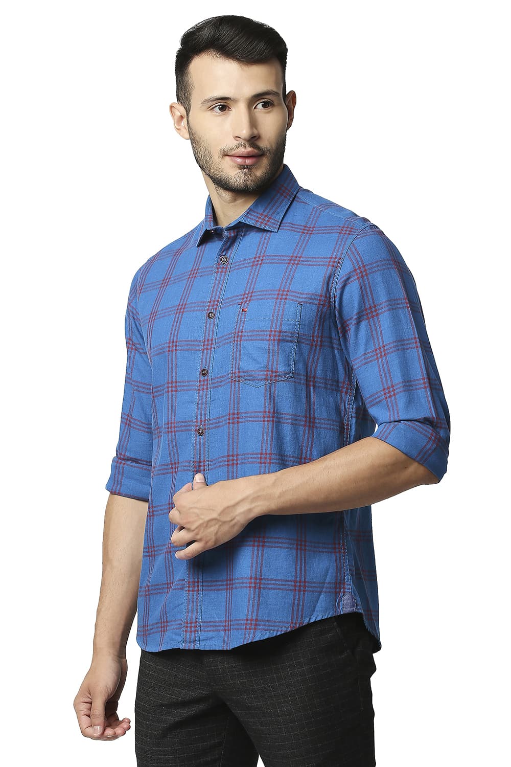 BASICS SLIM FIT MELANGE CHECKS SHIRT