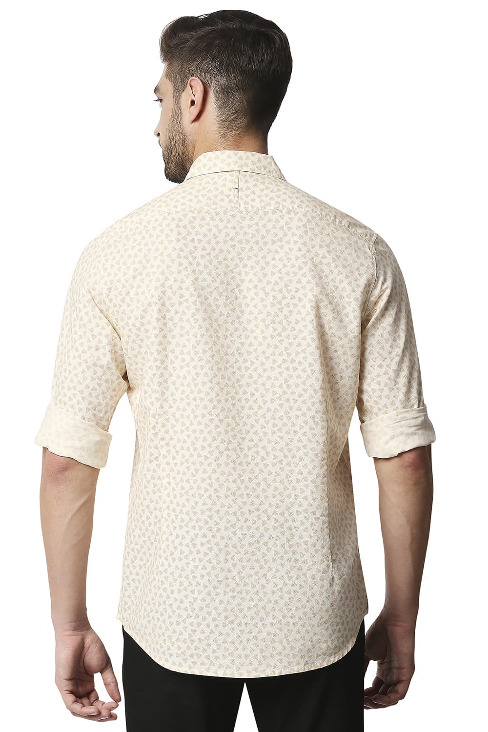 BASICS SLIM FIT COTTON HEMP PRINTED SHIRT