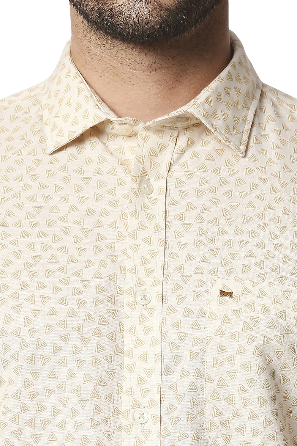 BASICS SLIM FIT COTTON HEMP PRINTED SHIRT