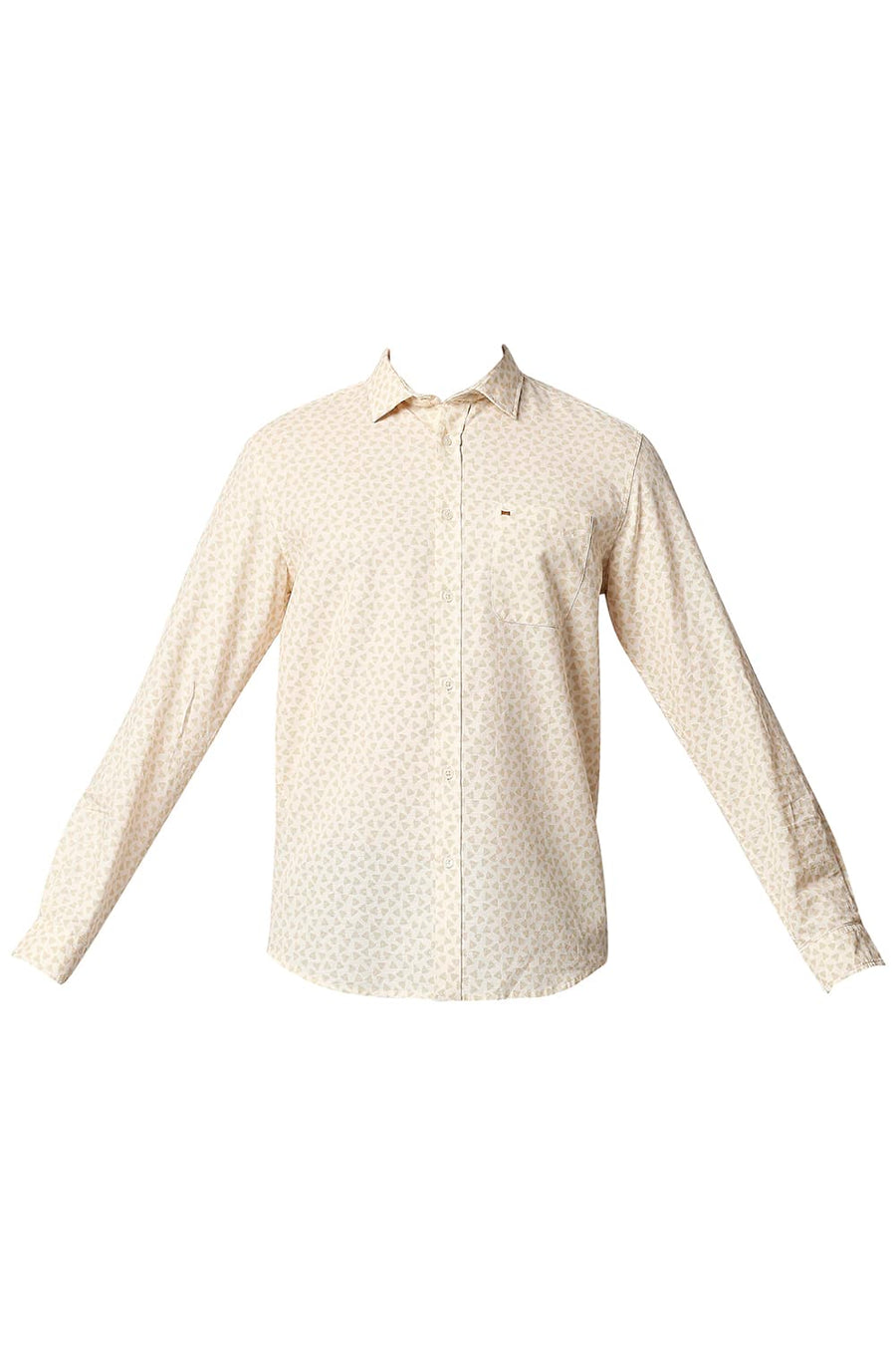 BASICS SLIM FIT NAVAJO BEIGE COTTON HEMP PRINTED SHIRT