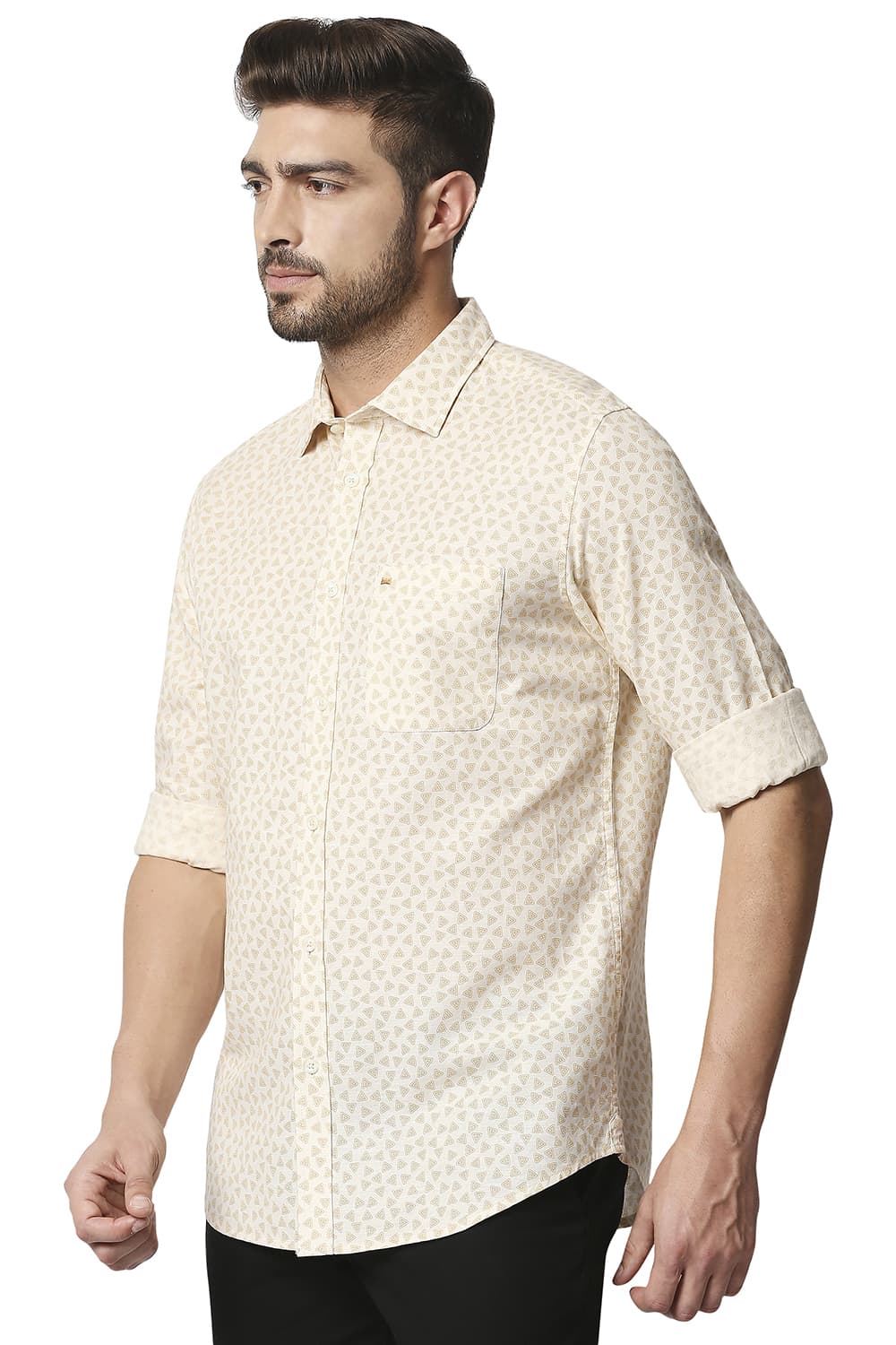 BASICS SLIM FIT COTTON HEMP PRINTED SHIRT