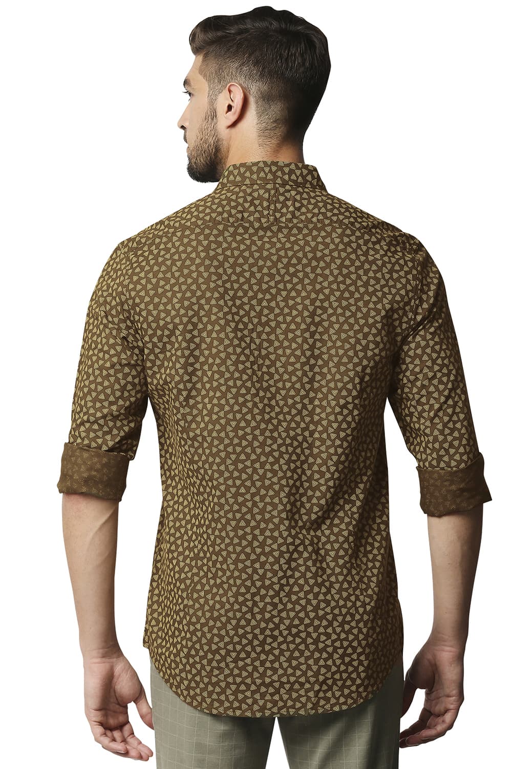 BASICS SLIM FIT COTTON HEMP PRINTED SHIRT