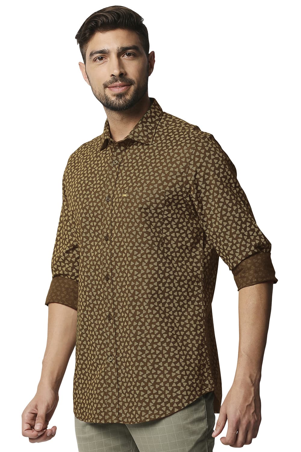 BASICS SLIM FIT COTTON HEMP PRINTED SHIRT