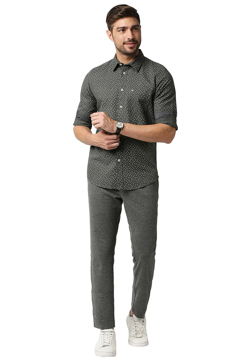 BASICS SLIM FIT COTTON HEMP PRINTED SHIRT