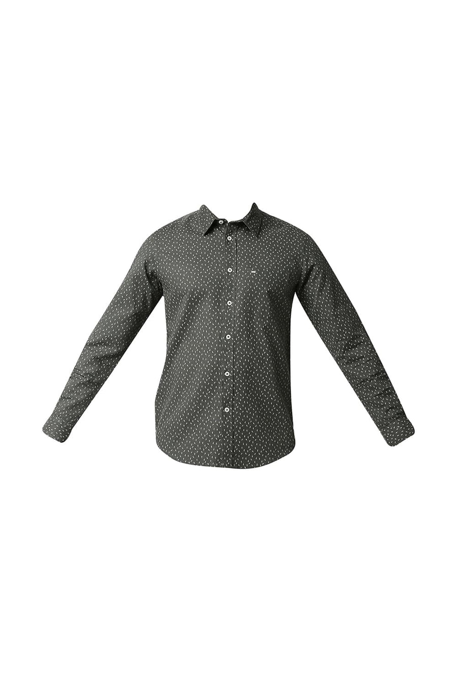 BASICS SLIM FIT GUNMETAL GREY COTTON HEMP PRINTED SHIRT