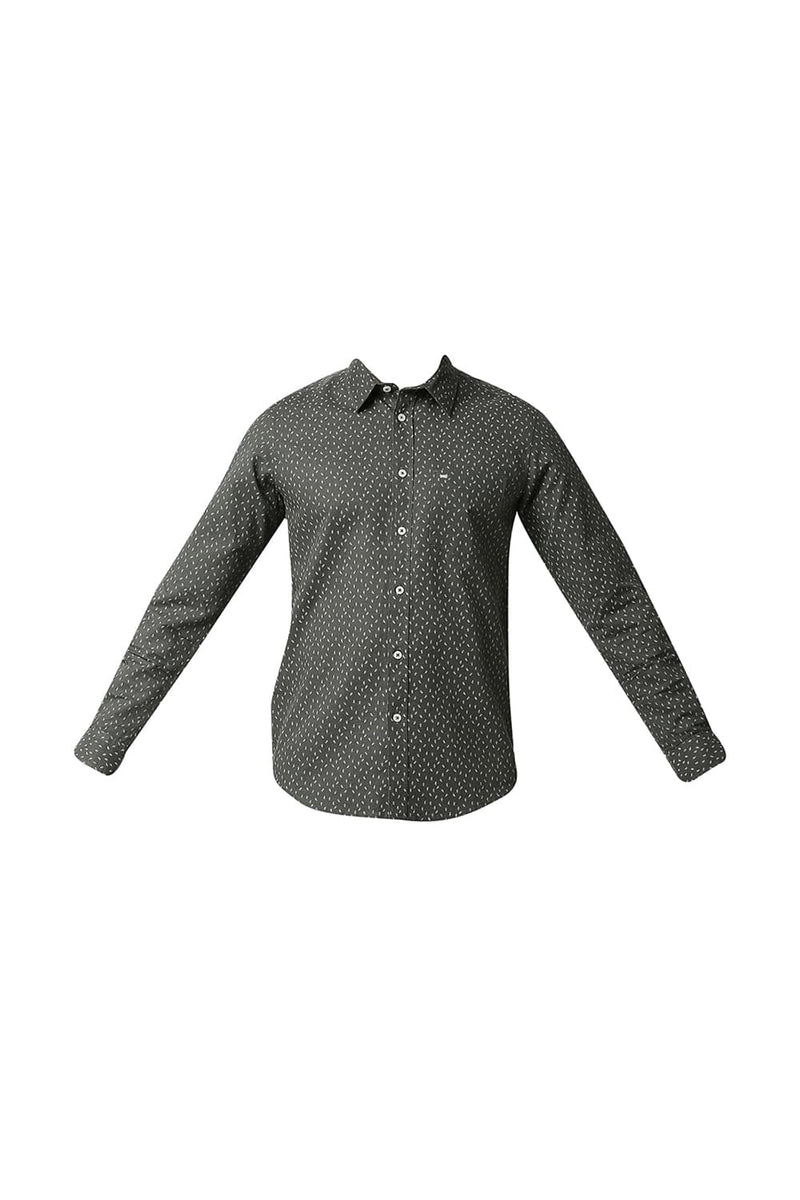 BASICS SLIM FIT COTTON HEMP PRINTED SHIRT