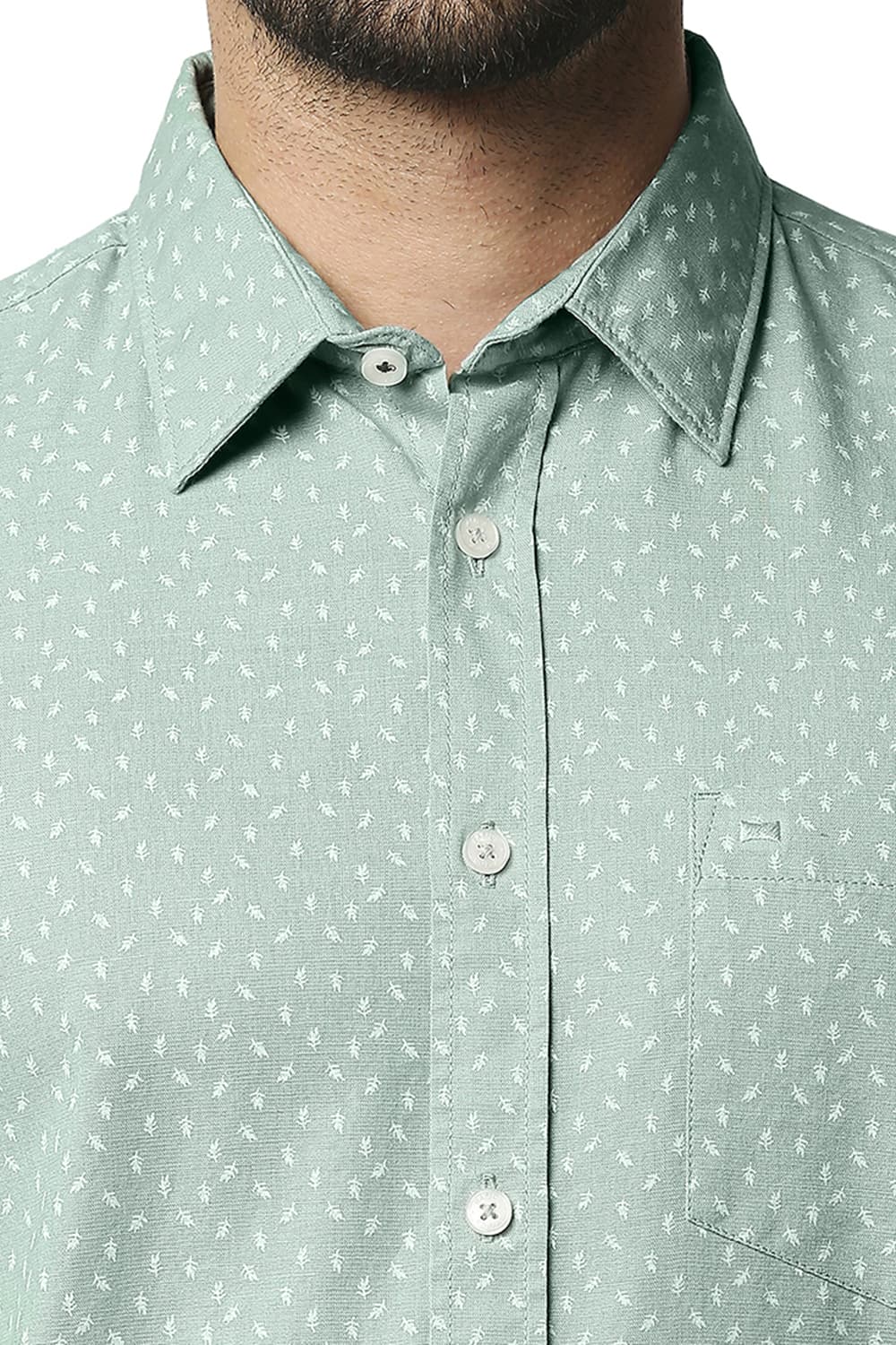 BASICS SLIM FIT COTTON HEMP PRINTED SHIRT