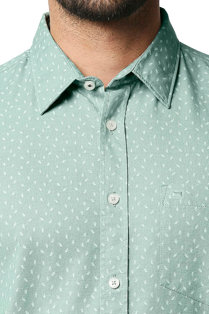 BASICS SLIM FIT COTTON HEMP PRINTED SHIRT