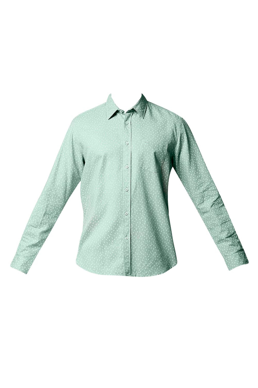 BASICS SLIM FIT MIST GREEN COTTON HEMP PRINTED SHIRT