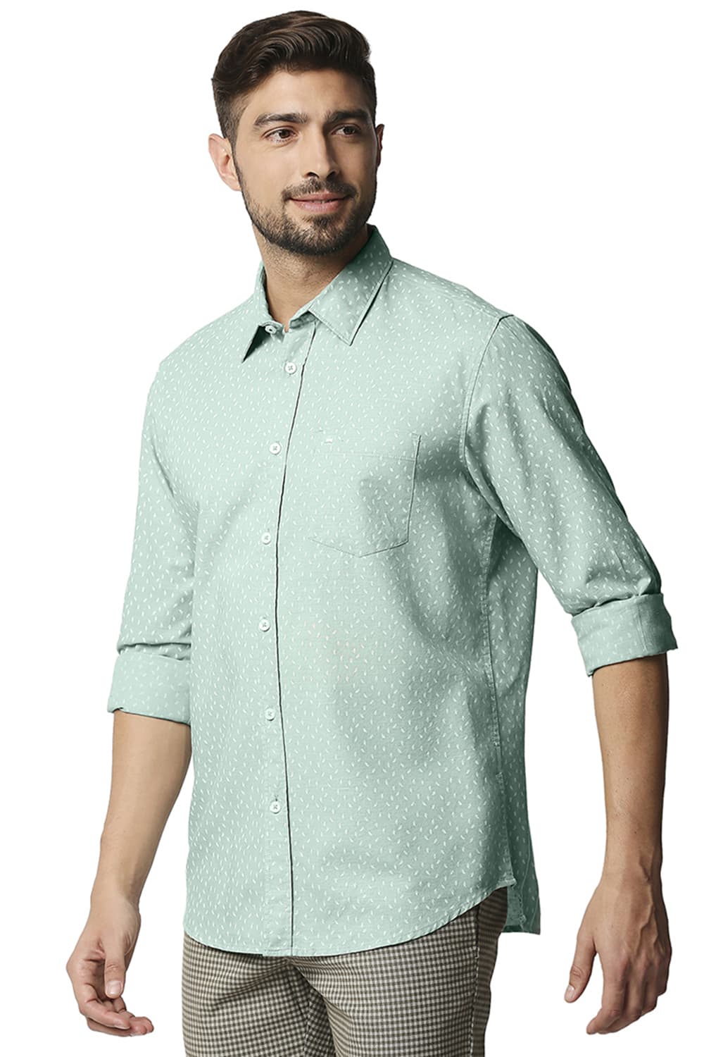 BASICS SLIM FIT COTTON HEMP PRINTED SHIRT