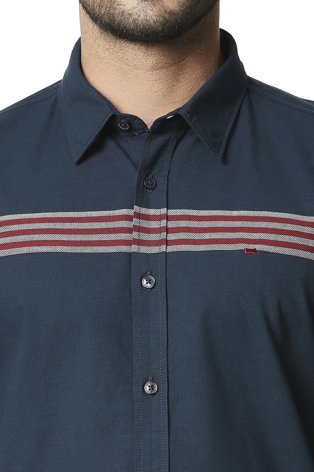 BASICS SLIM FIT OXFORD ENG WEFT STRIPE SHIRT