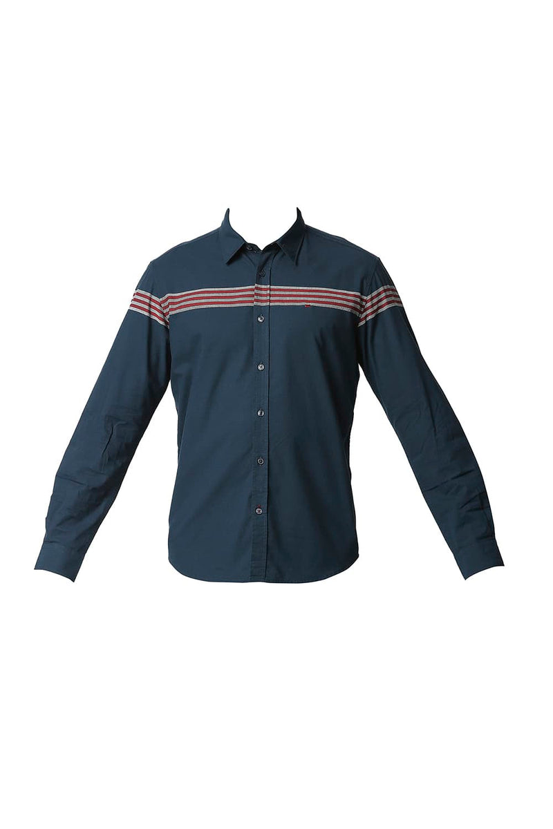 BASICS SLIM FIT OXFORD ENG WEFT STRIPE SHIRT