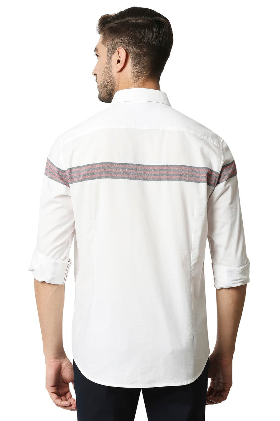 BASICS SLIM FIT CLOUD DANCER WHITE OXFORD ENG WEFT STRIPE SHIRT