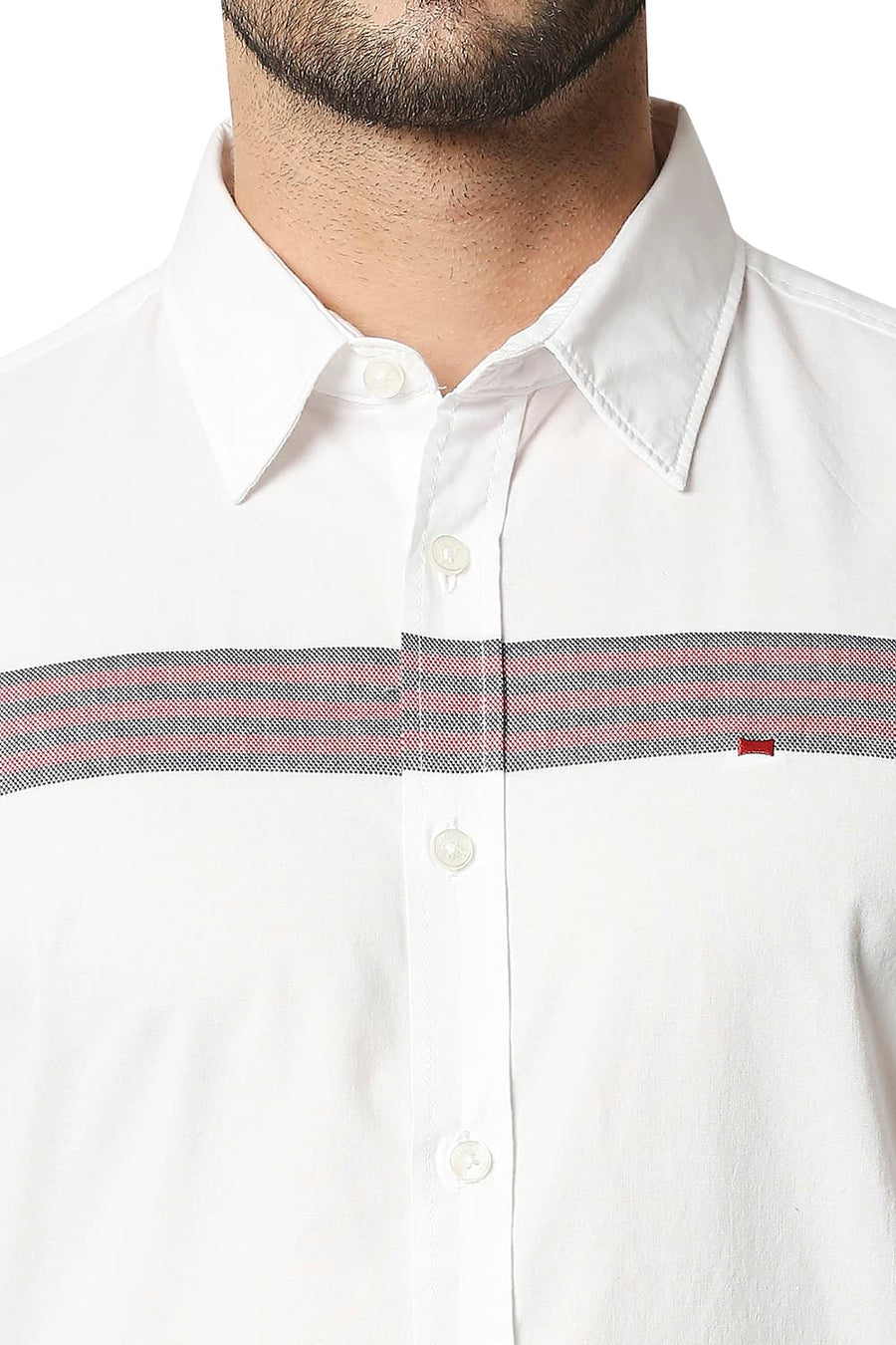 BASICS SLIM FIT CLOUD DANCER WHITE OXFORD ENG WEFT STRIPE SHIRT