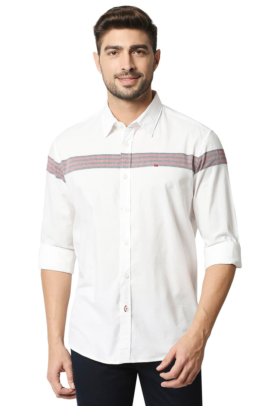 BASICS SLIM FIT CLOUD DANCER WHITE OXFORD ENG WEFT STRIPE SHIRT