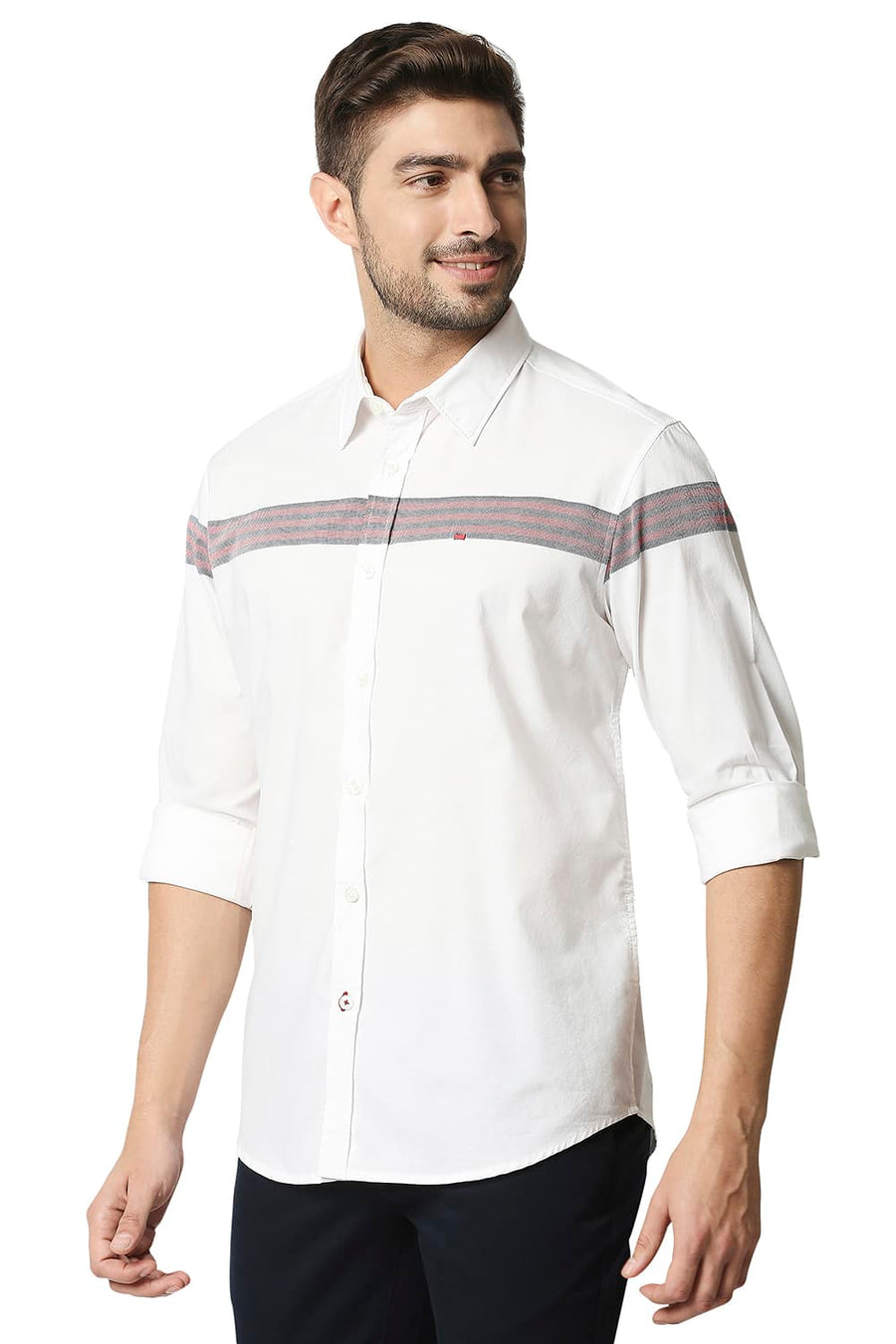 BASICS SLIM FIT CLOUD DANCER WHITE OXFORD ENG WEFT STRIPE SHIRT