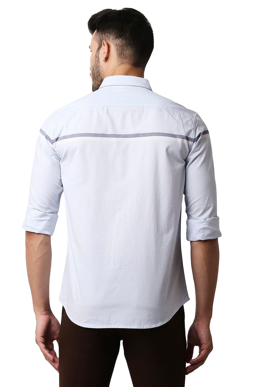 BASICS SLIM FIT ILLUSION BLUE OXFORD ENGINEERING WEFT STRIPE SHIRT