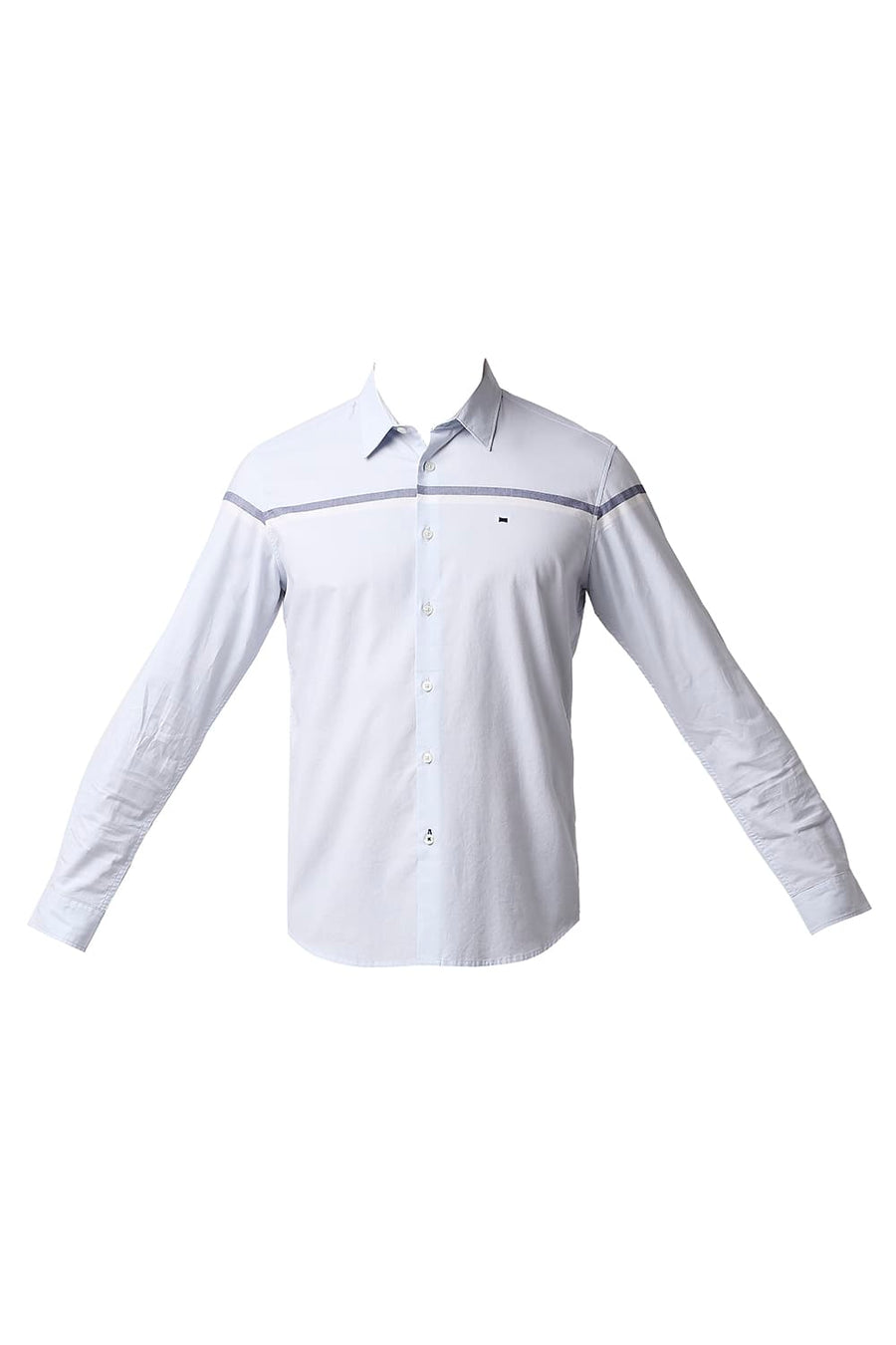 BASICS SLIM FIT ILLUSION BLUE OXFORD ENGINEERING WEFT STRIPE SHIRT