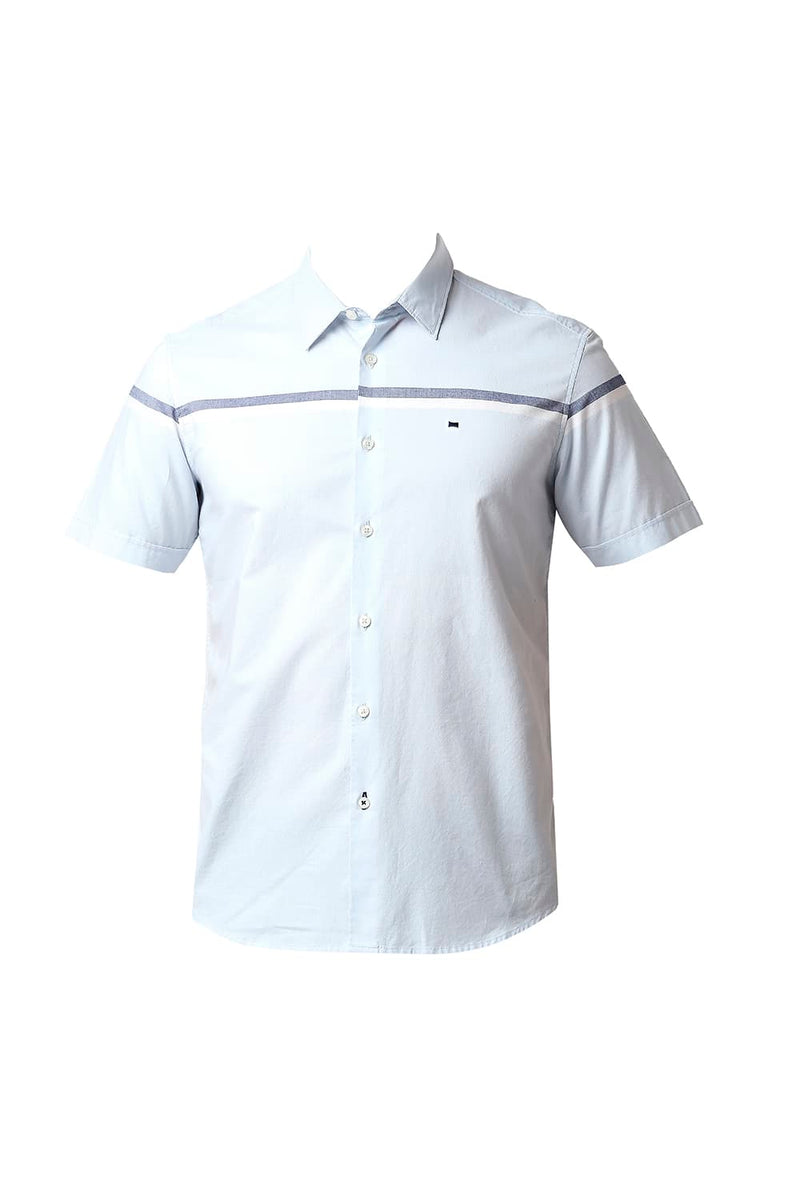 BASICS SLIM FIT OXFORD ENGINEERING WEFT STRIPE HALFSLEEVES SHIRT