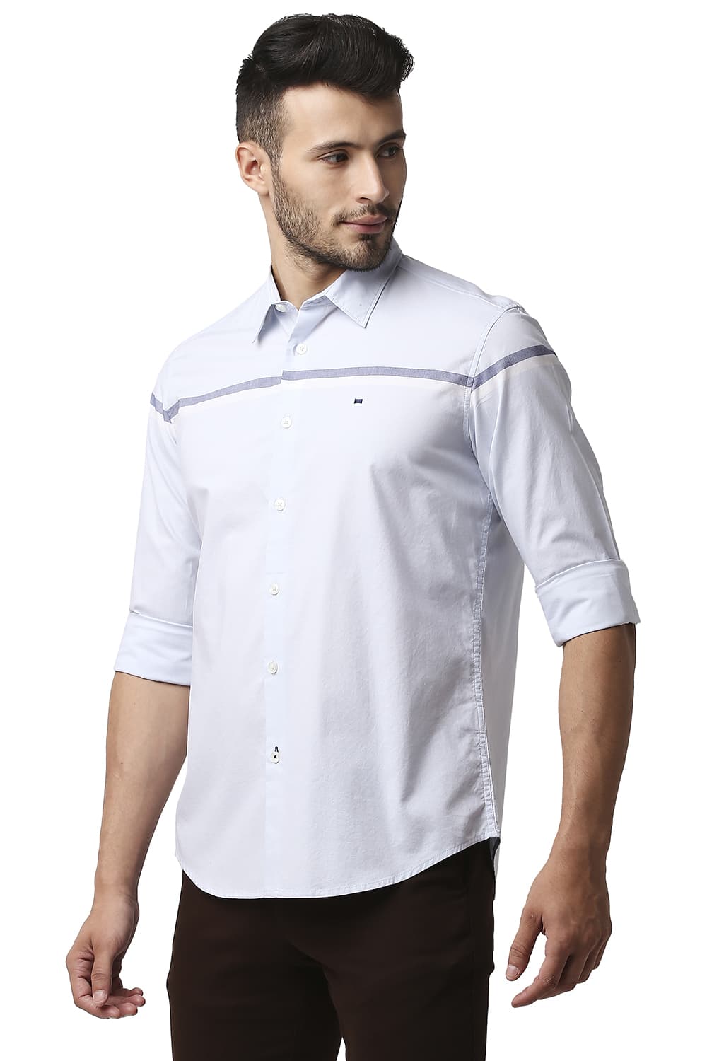 BASICS SLIM FIT OXFORD ENGINEERING WEFT STRIPE SHIRT