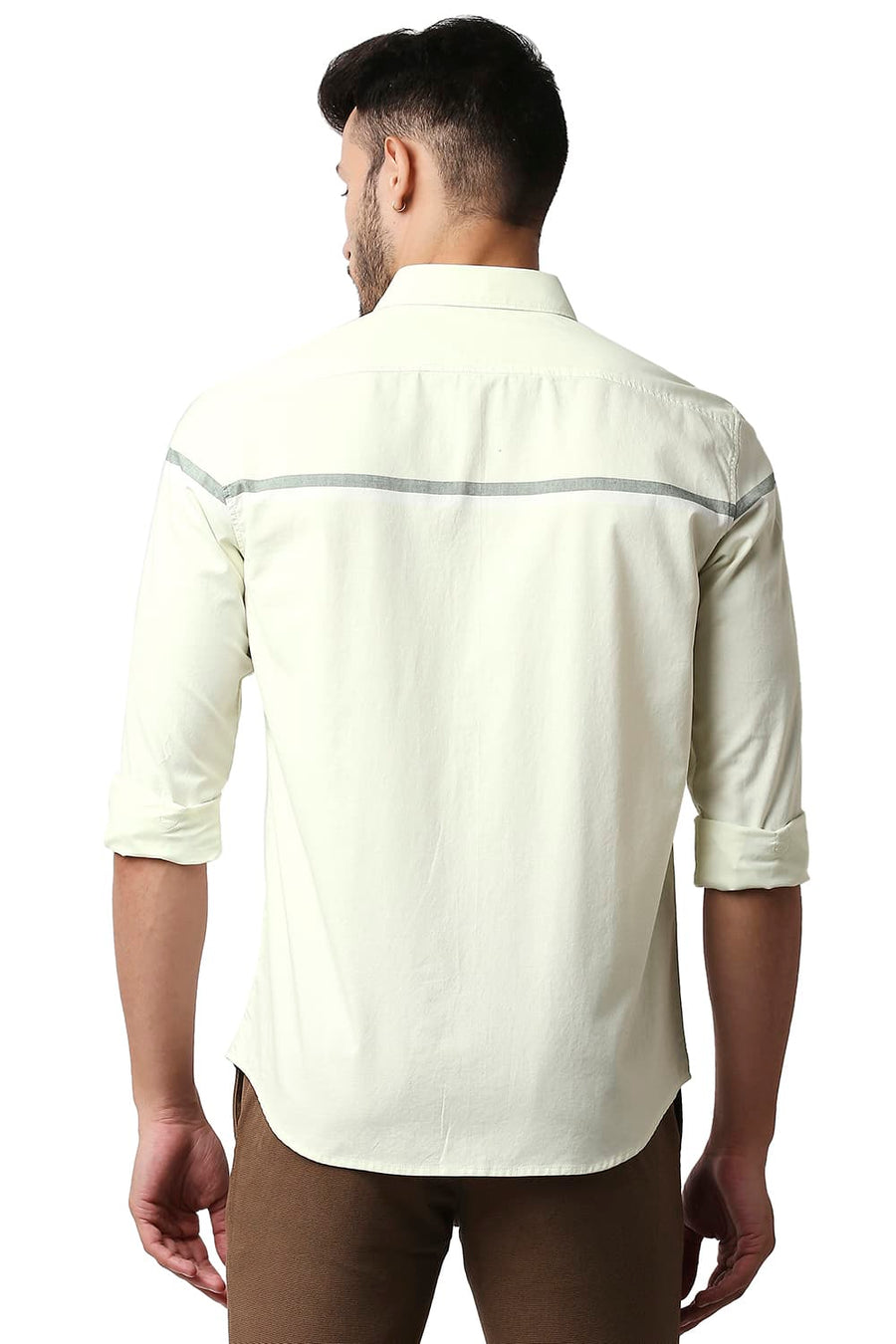BASICS SLIM FIT TENDER GREEN OXFORD ENGINEERING WEFT STRIPE SHIRT