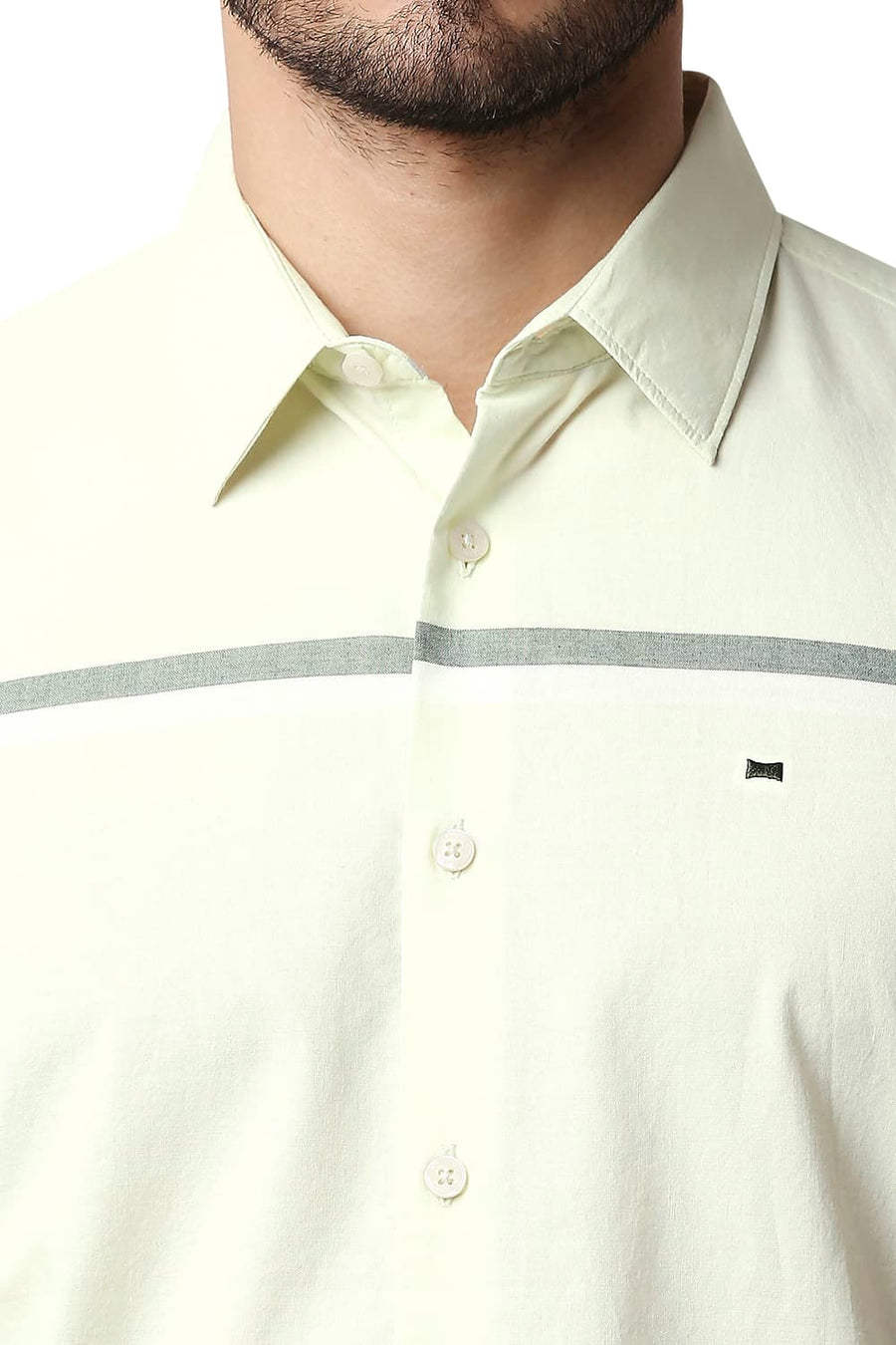 BASICS SLIM FIT TENDER GREEN OXFORD ENGINEERING WEFT STRIPE SHIRT