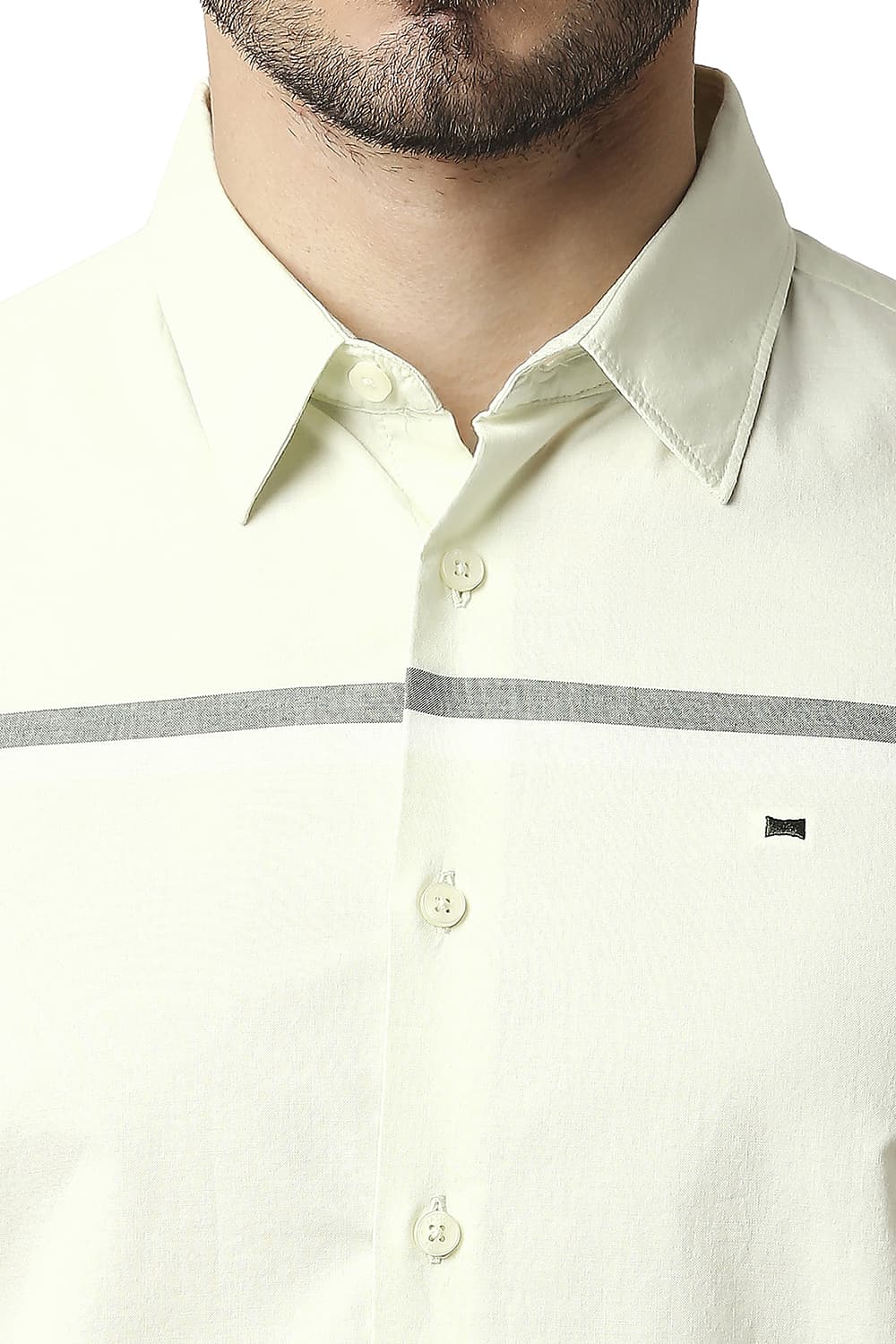 BASICS SLIM FIT OXFORD ENGINEERING WEFT STRIPE HALFSLEEVES SHIRT