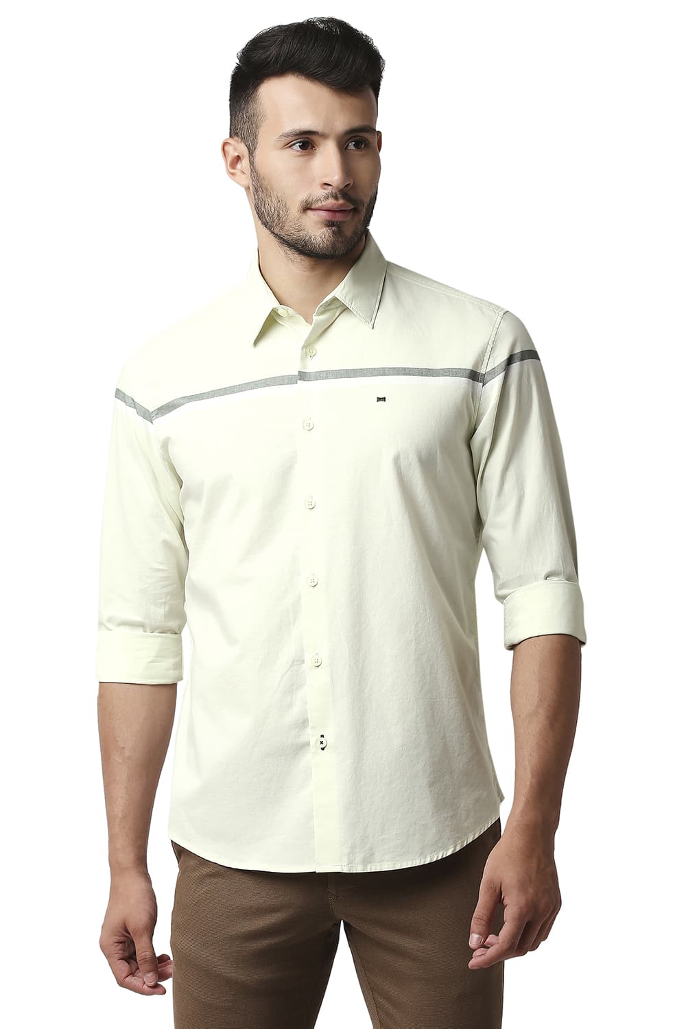 BASICS SLIM FIT OXFORD ENGINEERING WEFT STRIPE SHIRT