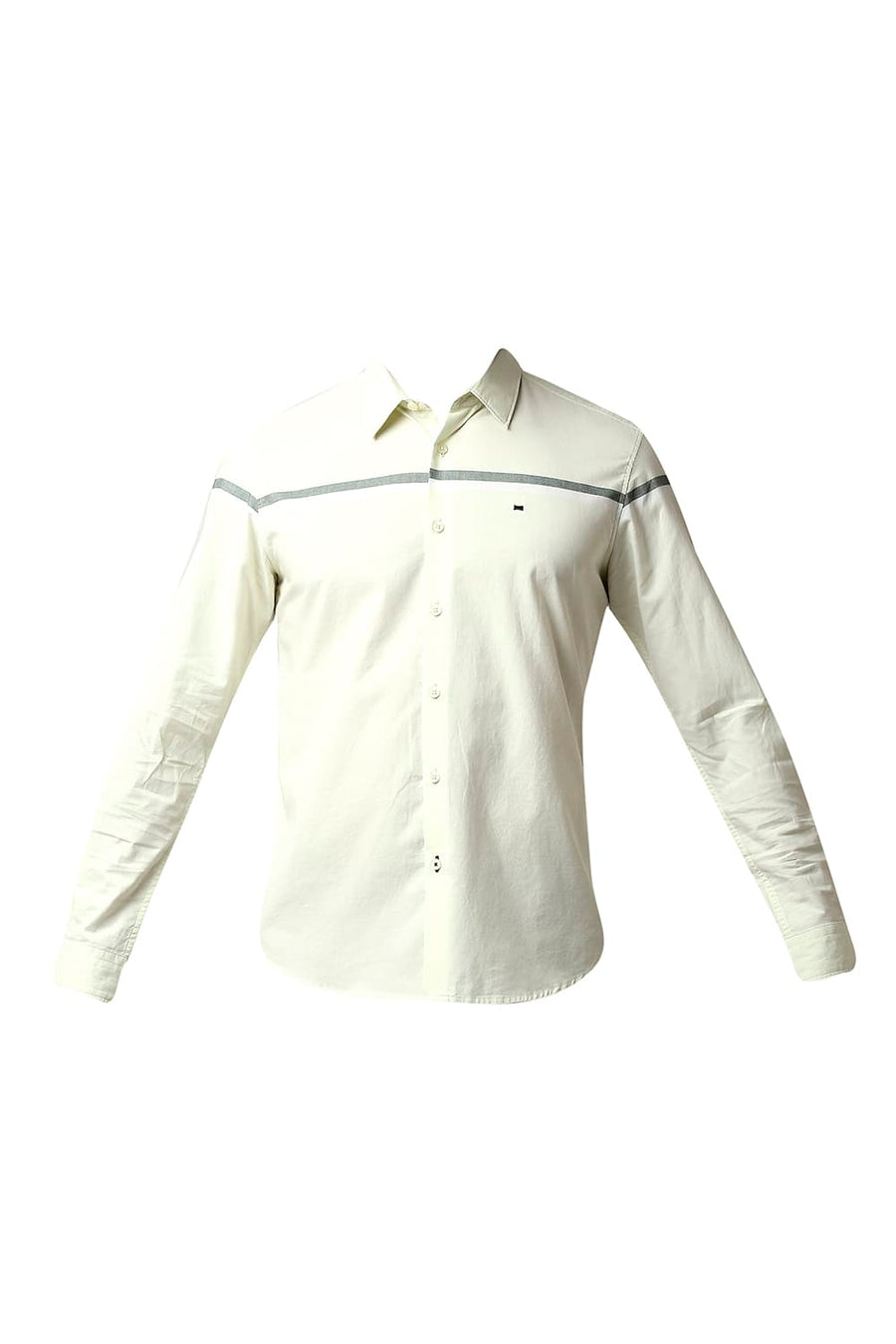 BASICS SLIM FIT TENDER GREEN OXFORD ENGINEERING WEFT STRIPE SHIRT