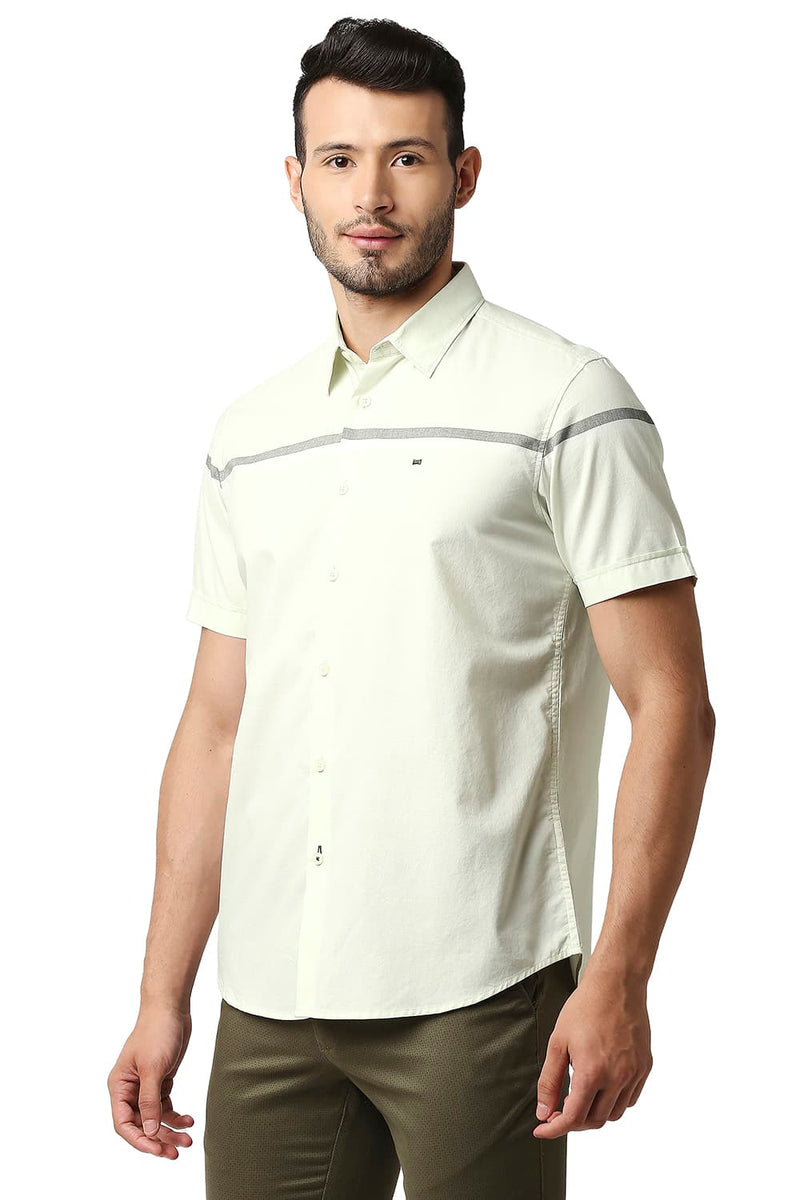 BASICS SLIM FIT OXFORD ENGINEERING WEFT STRIPE HALFSLEEVES SHIRT