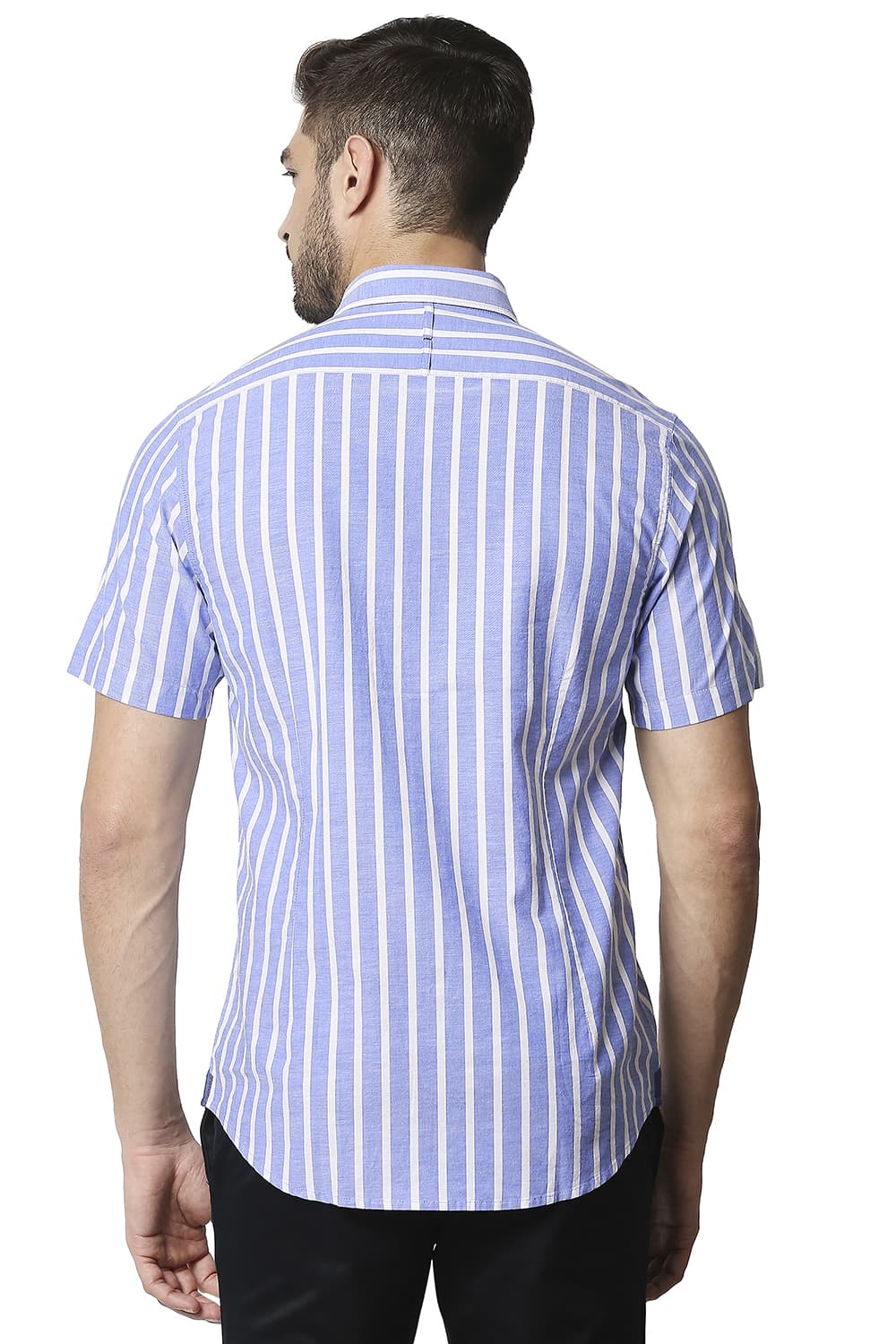 BASICS SLIM FIT OXFORD STRIPE HALFSLEEVES SHIRT