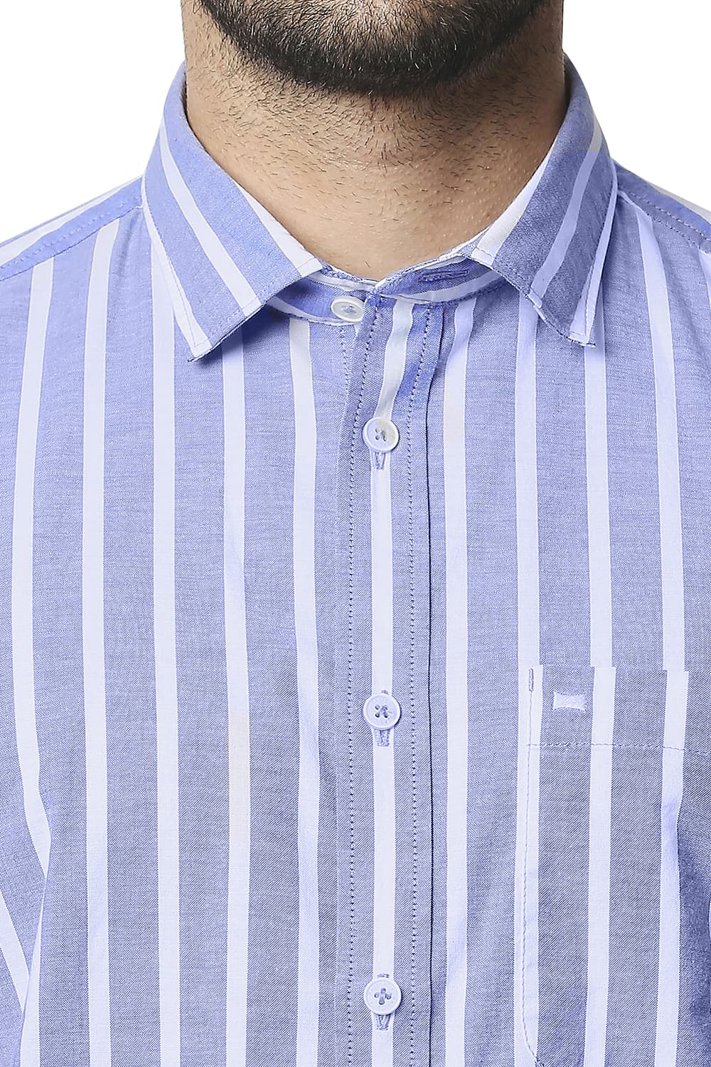 BASICS SLIM FIT OXFORD STRIPE HALFSLEEVES SHIRT